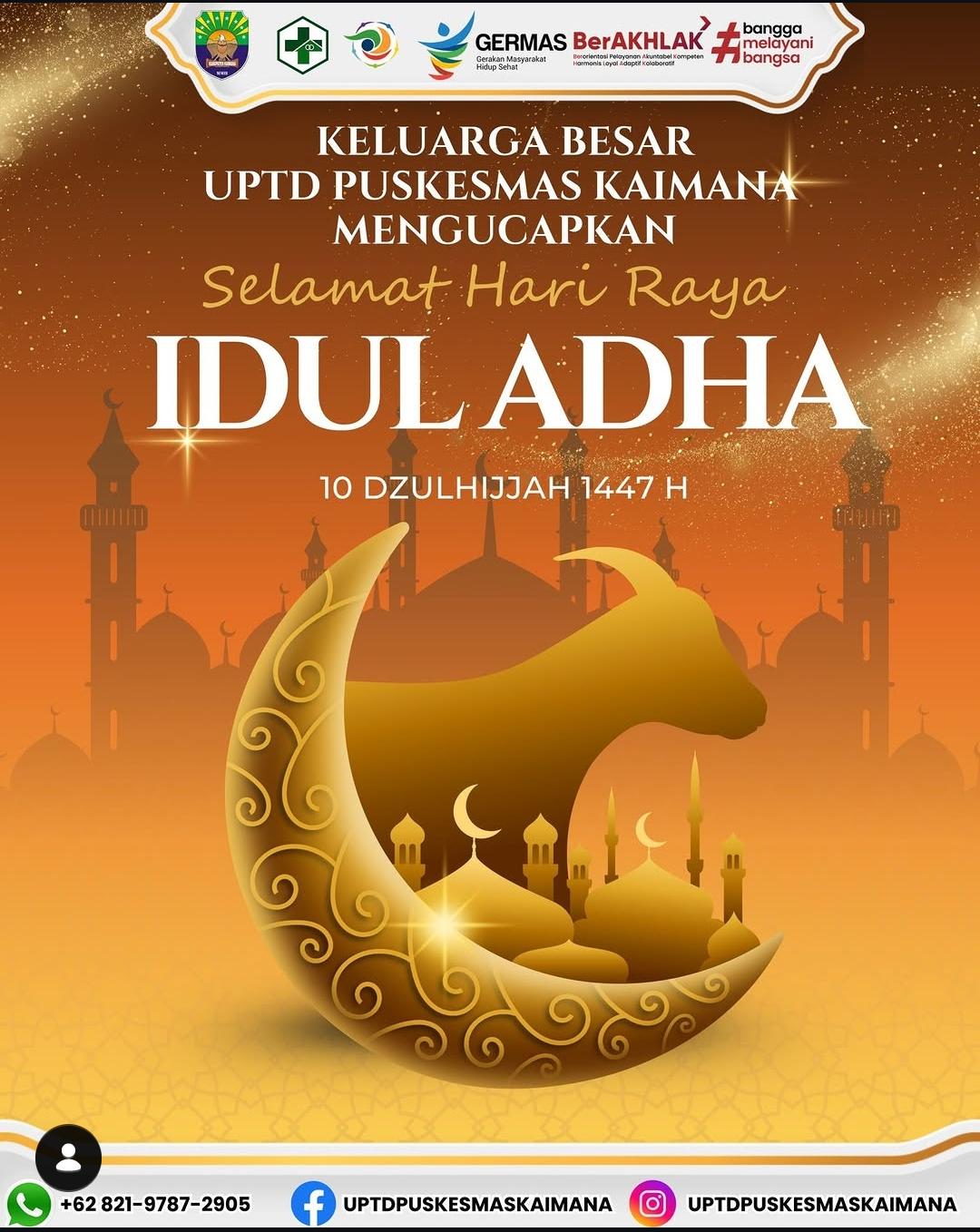 KAIMANA – Menyambut Hari Raya Idul Adha 1447 Hijriah yang jatuh pada tahun 2026, UPTD Puskesmas Kaimana menyampaikan ucapan selamat dan pesan damai bagi seluruh masyarakat Kabupaten Kaimana.